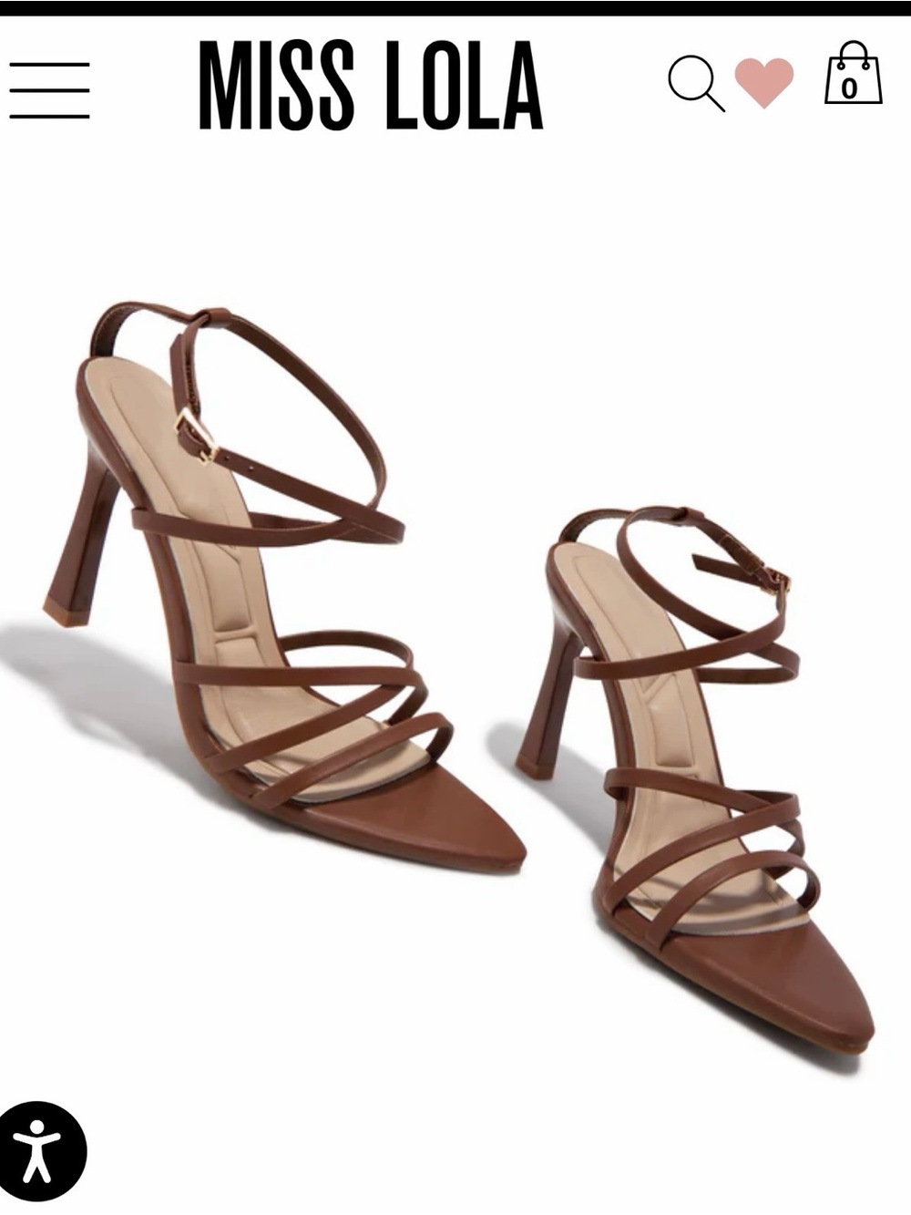 Miss Lola Brown Multi-Strap Pointed Toe High Heel Sandals